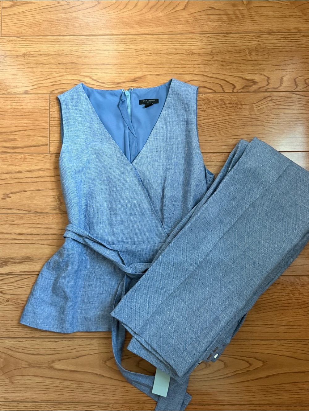 Ann Taylor Petite | Light Blue Cotton Linen Blend Sleeveless Peplum Set